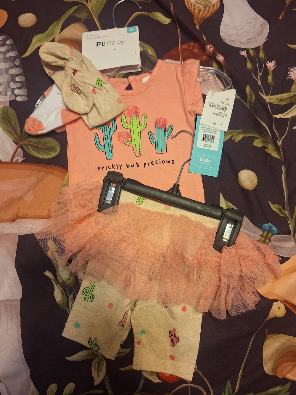 Petit Lem Peach Cactus Bodysuit with Tutu Accent